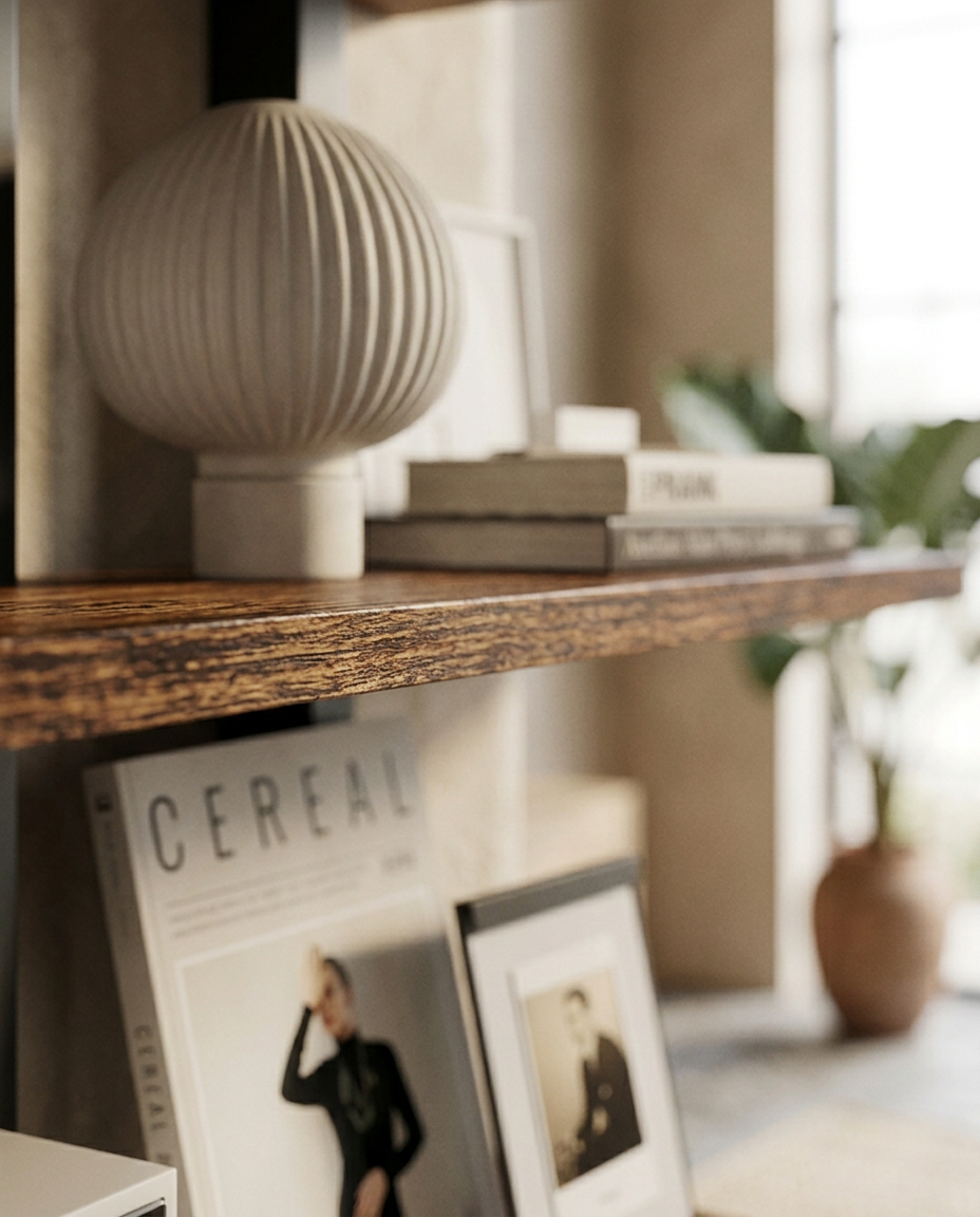 Wooden Floating Shelves (Set of 3) — close detail of timber grain and chamfered edge