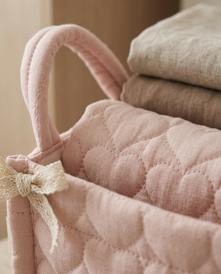 Quilted Storage Basket — close detail of the quilted stitching and padded channels