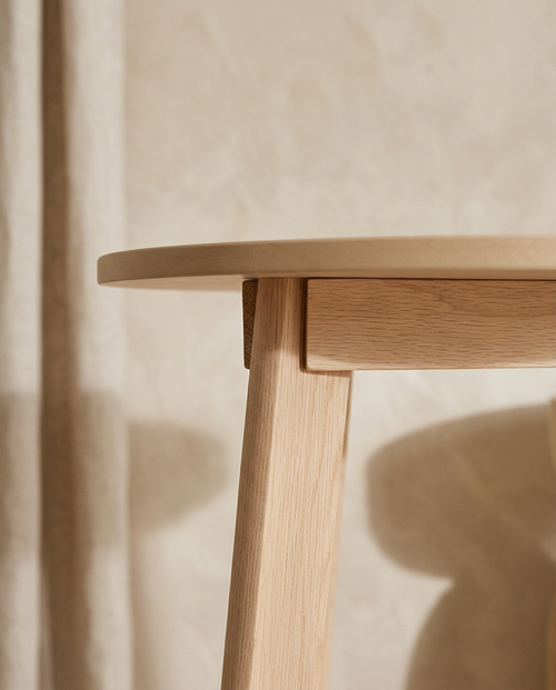 2-Tier Wooden Side Table — close detail of the lower tier and leg joint