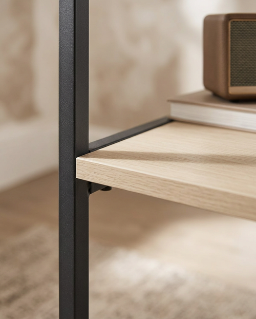 2-Tier Hallway Console Table — close detail of leg and lower shelf junction
